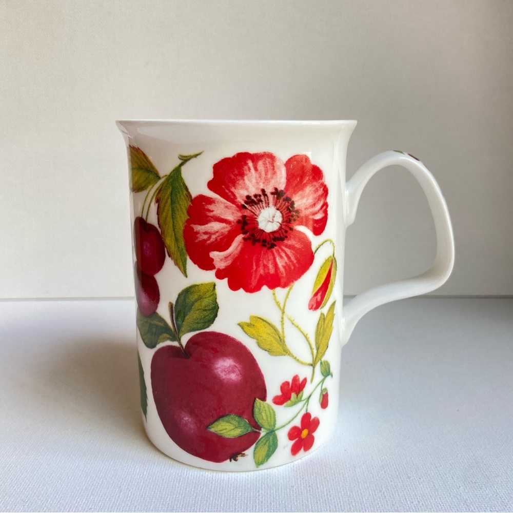 Roy Kirkham Covent Garden mug fine bone china red fruit and flowers England 1996